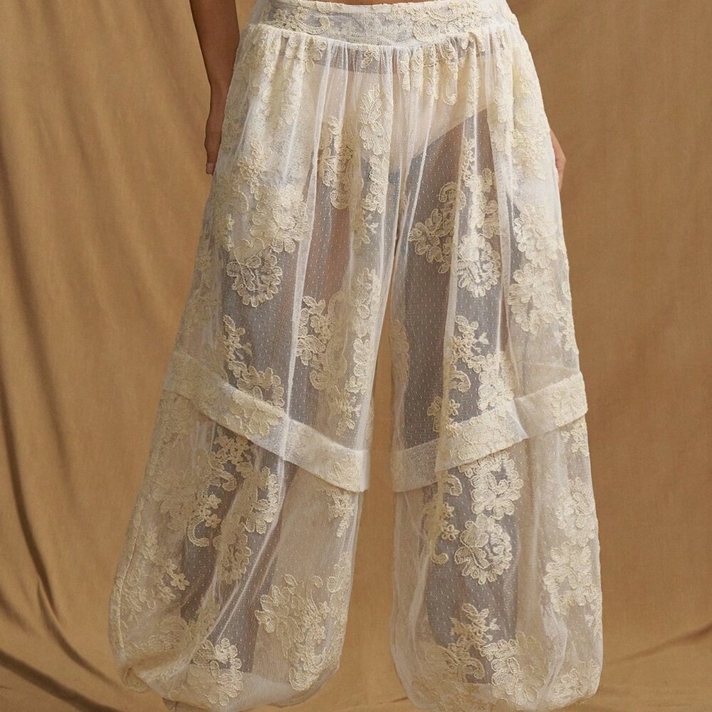 Apricot Boho Women's Loose Sheer Lace Harem Vacation Pants - Picture 5 of 6